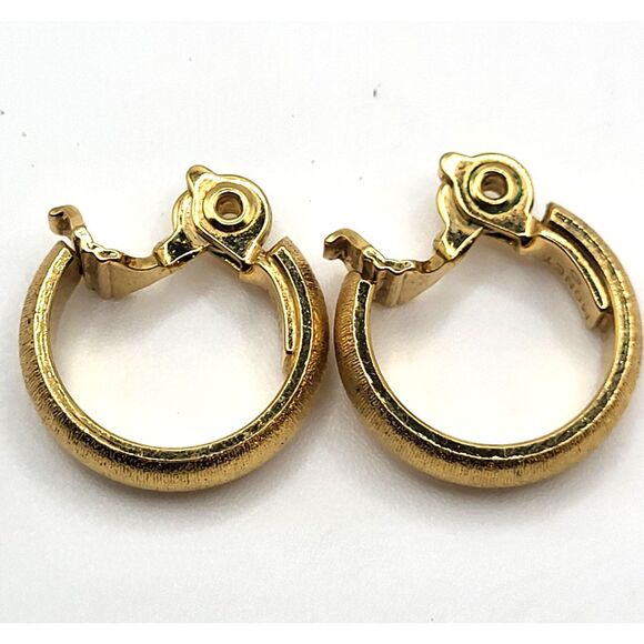 Classic MONET Clip On Hoop Earrings Small .75" Brushed Gold Tone - Picture 2 of 5